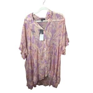Arna York Collection Women's Blush Pink Ruffled Collared Tunic Top Size 18 NWT